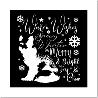 Warm Wishes Holiday Snow Fox in Light Font Posters and Art